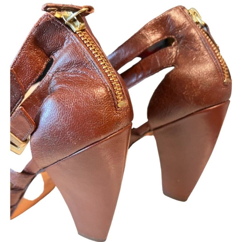 00s Saks Fifth Avenue LYLE Leather Strappy Heel Sandals Sz 8 Brown Classy Preppy - Picture 5 of 11
